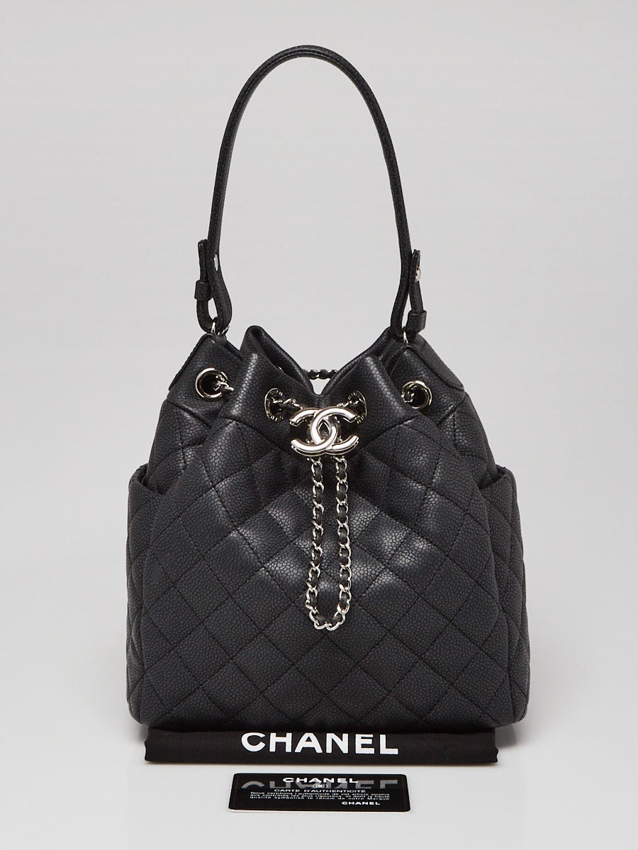 Chanel Black Quilted Caviar Leather Drawstring Chain Small Bucket Bag - Yoogi's  Closet