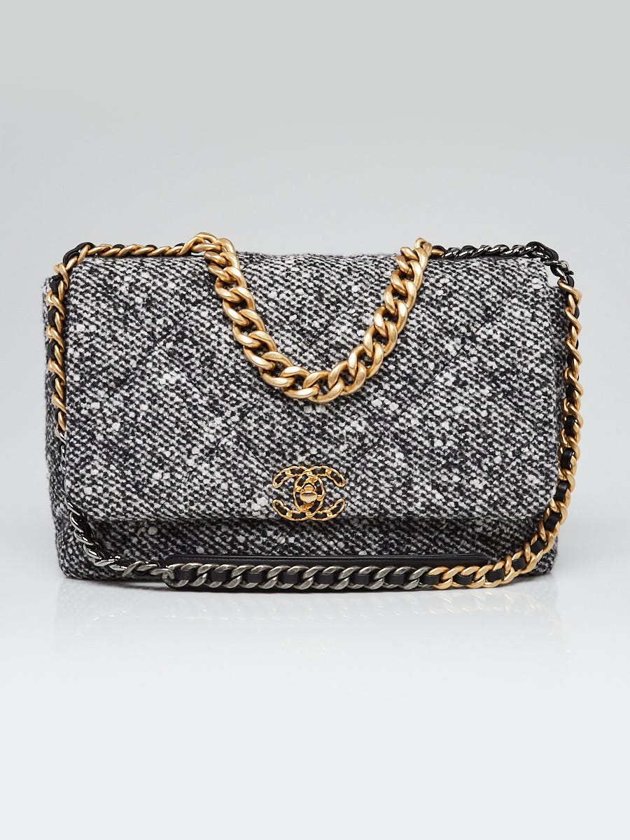Chanel Black/White Quilted Tweed Chanel 19 Maxi Flap Bag