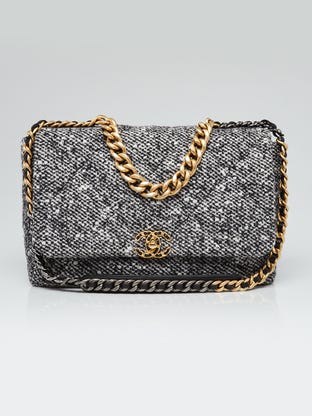 Black/White Quilted Tweed Chanel 19 Maxi Flap Bag