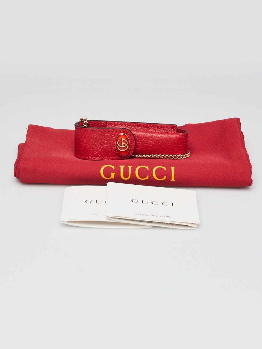 GUCCI Porte Rouges Red Leather Lipstick Holder Chain Necklace FULL SET-  NEW!!