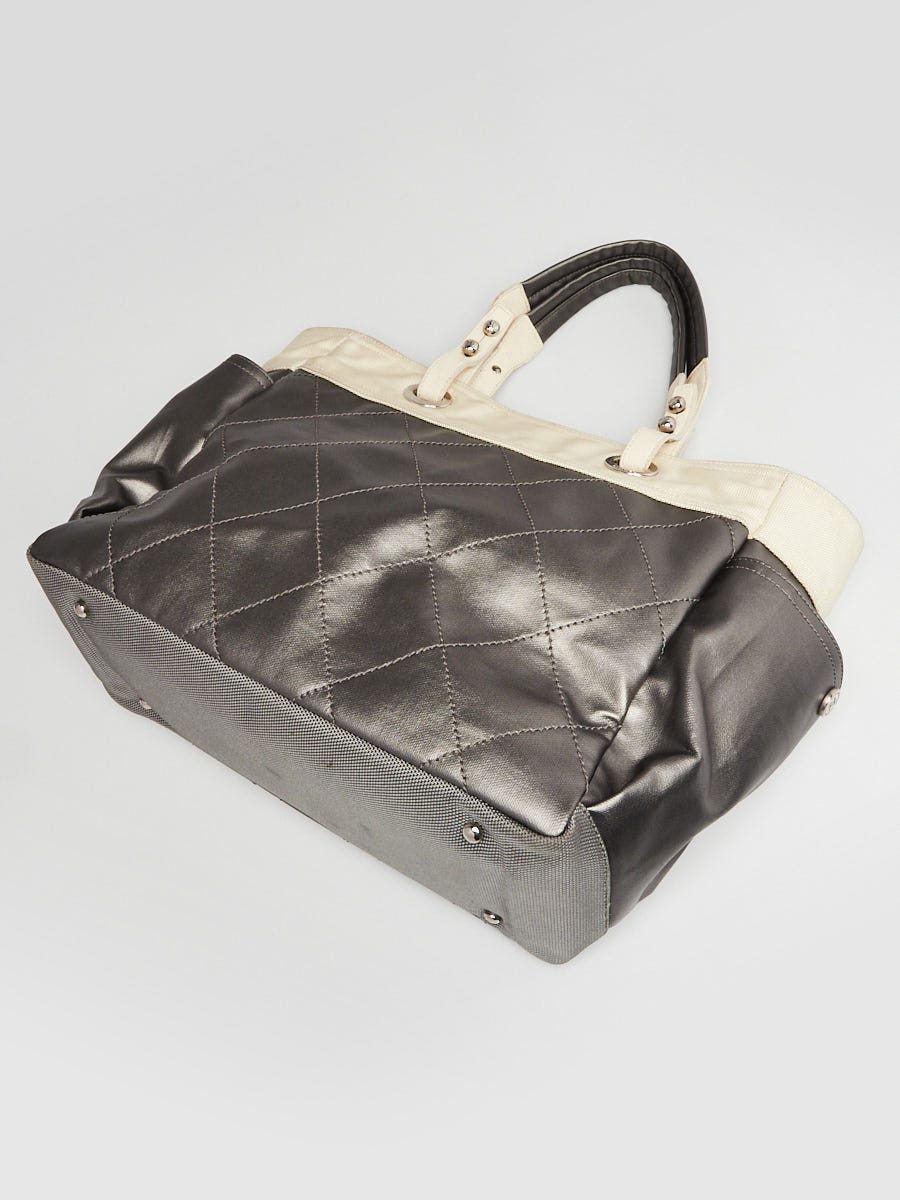 CHANEL PARIS BIARRITZ TOTE (1784xxxx) SMALL BLACK LAMBSKIN SILVER HARDWARE,  WITH CARD, NO DUST COVER & BOX
