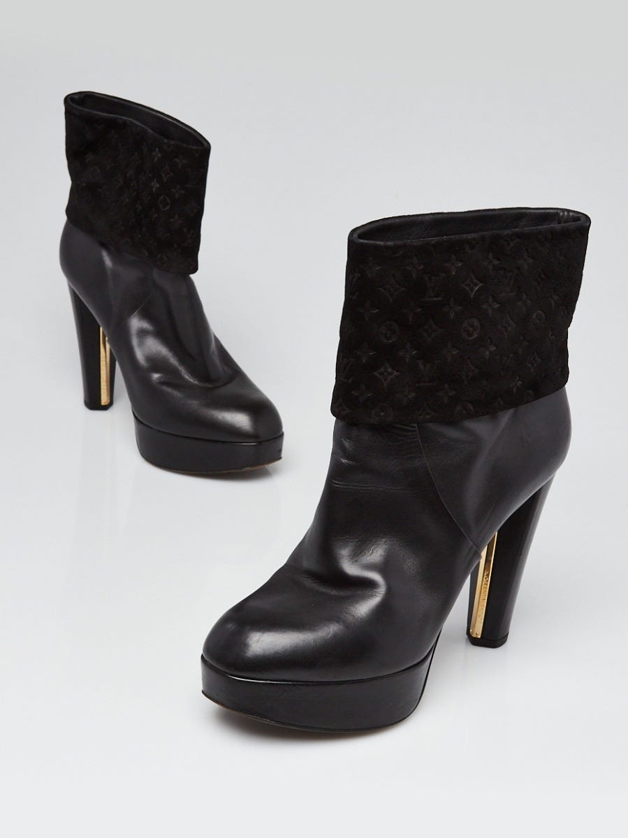 Louis Vuitton Women Black Ankle Boots Suede Leather High Heel