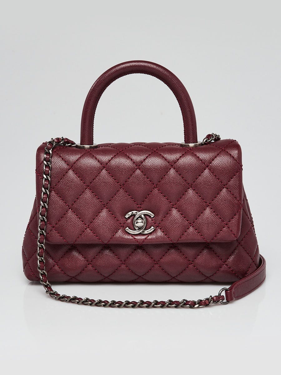 Chanel Burgundy Quilted Caviar Leather Mini Coco Handle Bag
