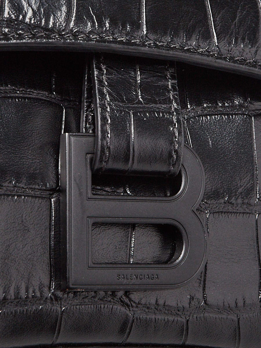 Balenciaga Black Croc Embossed Leather Soft Hourglass XS