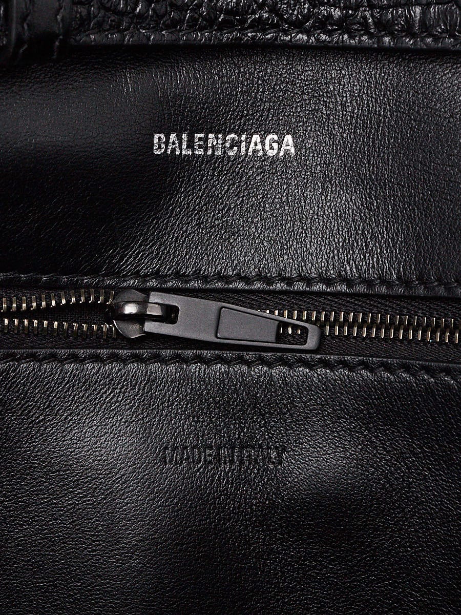 Balenciaga Black Croc Embossed Leather Soft Hourglass Xs Shoulder Bag