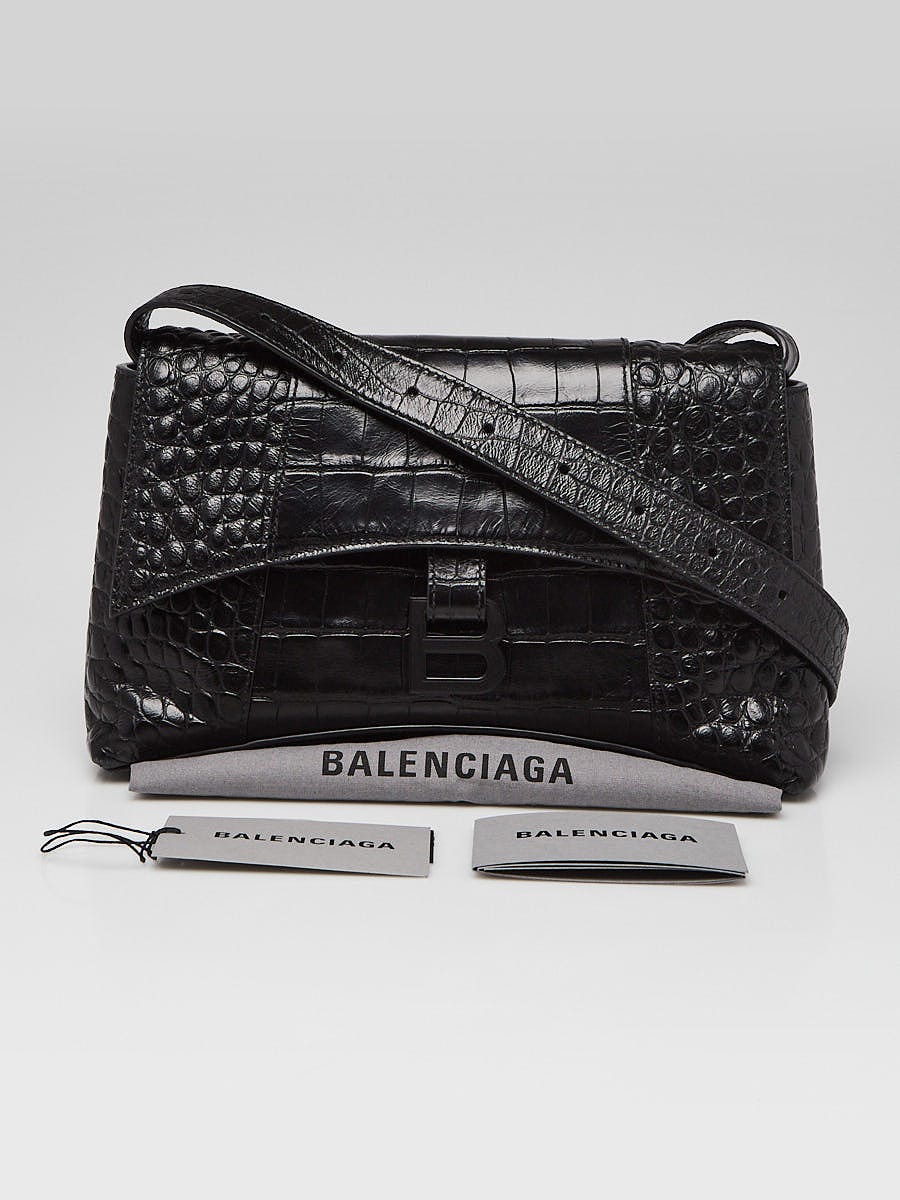 Balenciaga Black Croc Embossed Leather Soft Hourglass XS