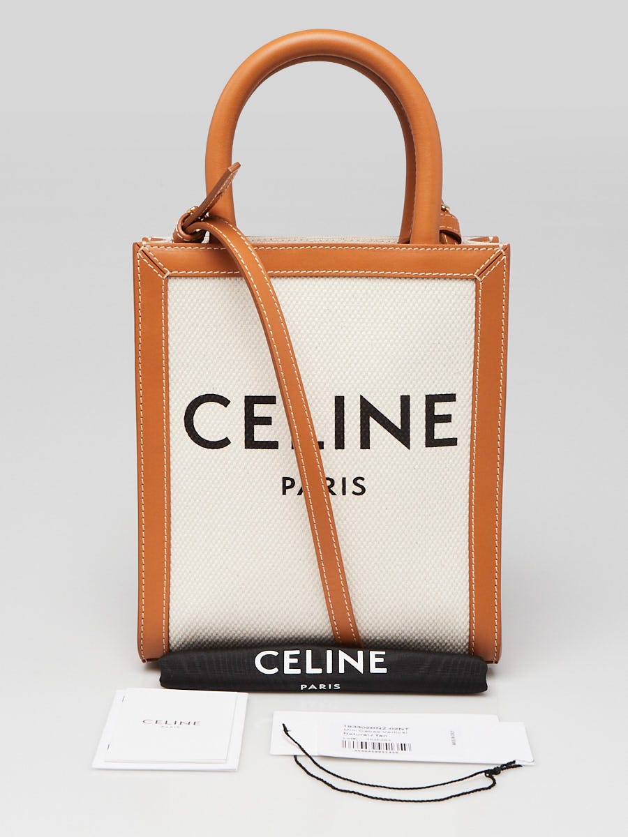 Celine Vertical Cabas Mini Canvas & Leather Tote in Brown