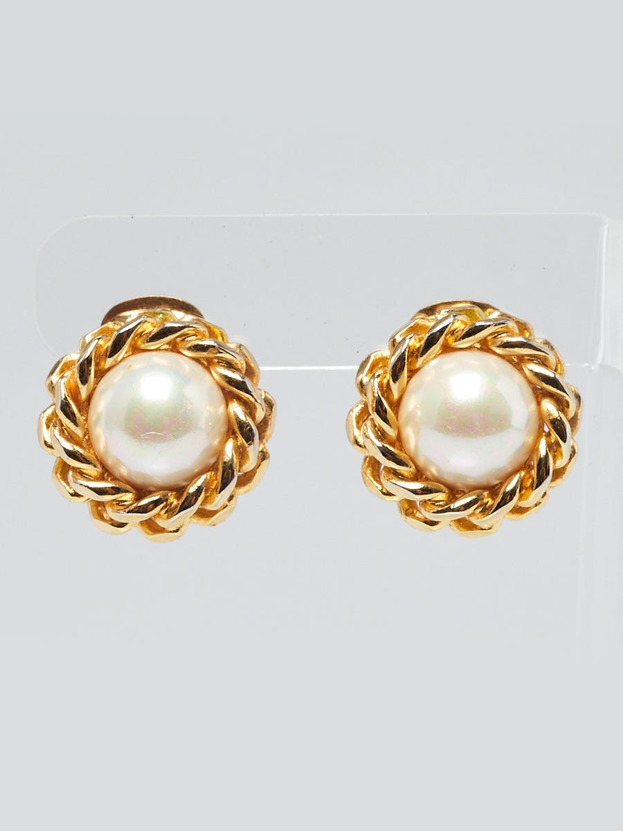 Christian Dior Goldtone Metal Glass Pearl Clip-On Earrings - Yoogi's Closet