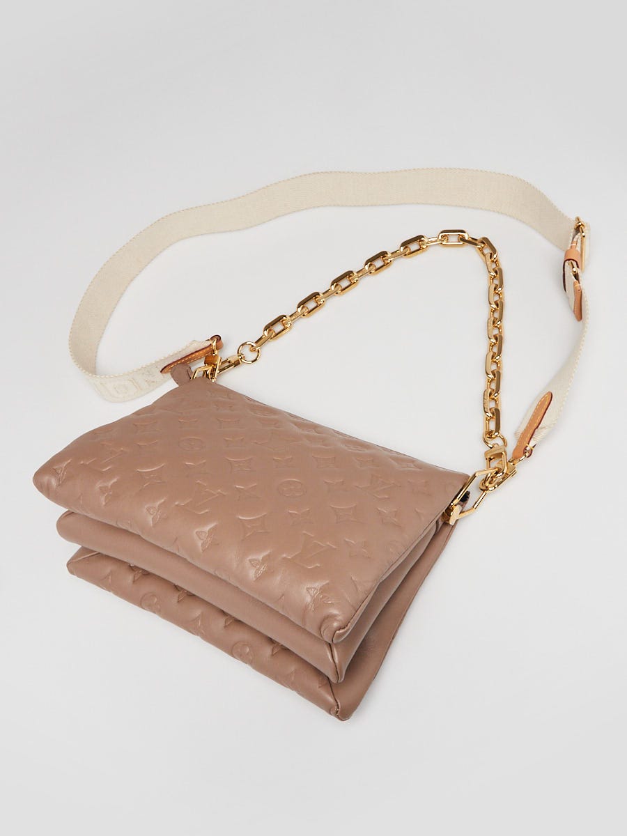 LOUIS VUITTON Lambskin Embossed Monogram Coussin MM Taupe 1159396
