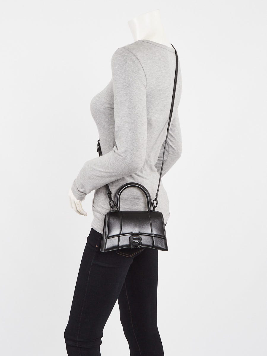 Balenciaga Black Leather Crystal Hourglass XS Top Handle Bag