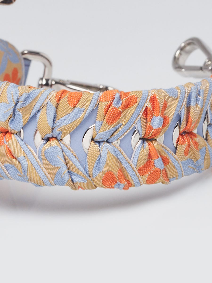 Fendi Blue/OrangeLeather and Canvas Lace Up Floral Mini Strap You Shoulder Strap