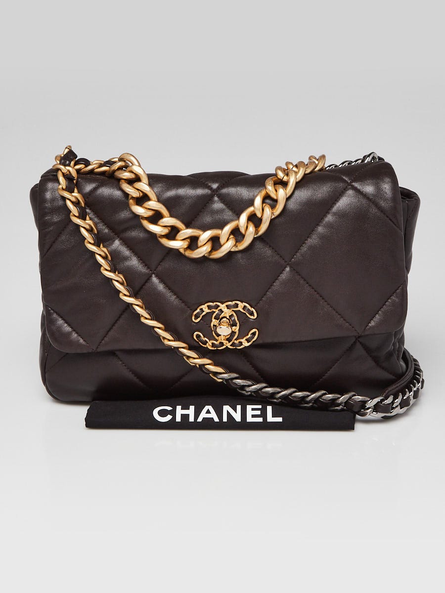 Chanel Dark Brown Quilted Lambskin Leather Chanel 19 Large Flap Bag - Yoogi's  Closet