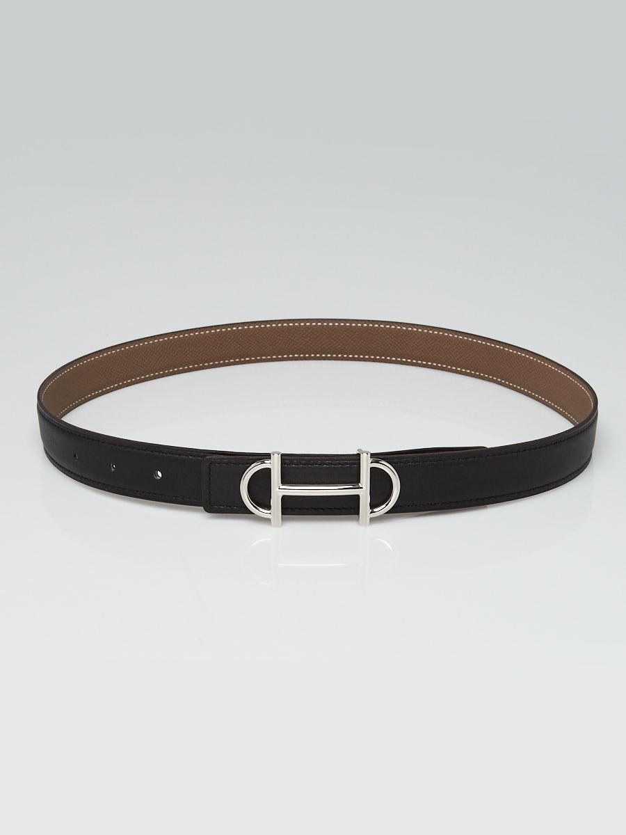 Hermes 24mm Black Swift/Etoupe Epsom Leather Palladium Plated Gamma Belt Size 75