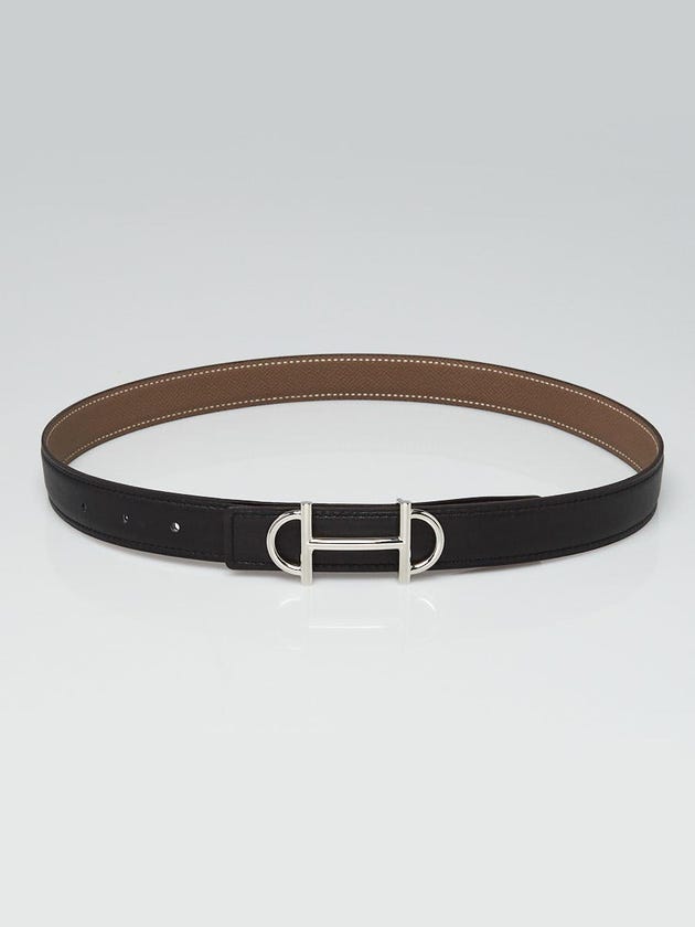 Hermes 24mm Black Swift/Etoupe Epsom Leather Palladium Plated Gamma Belt Size 75