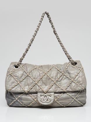 Grey Quilted Calfskin Ultra Stitch Jumbo Flap Bag