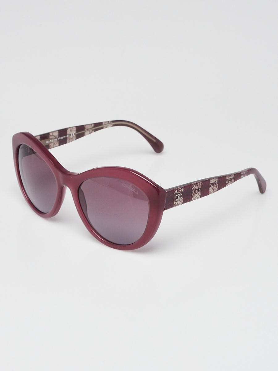 CHANEL Square Burgundy Frame Women Purple Gradient Lens