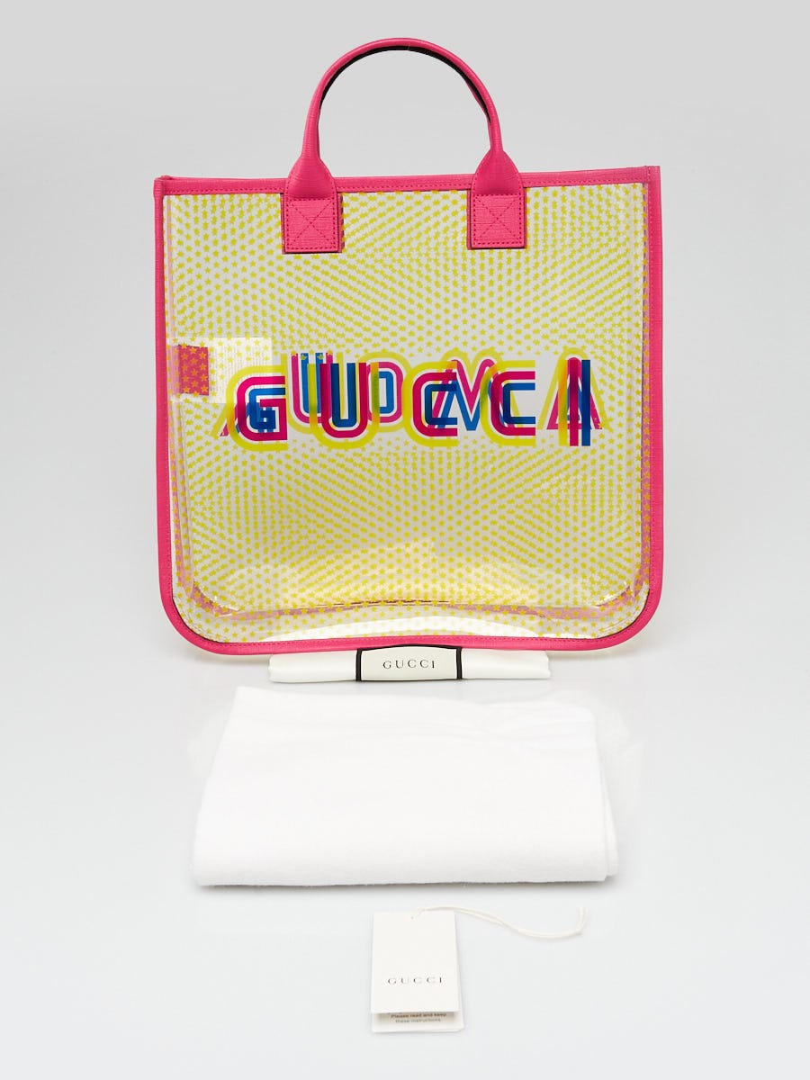 NEW GUCCI JUNIOR Clear Yellow STAR PRINT Amour Vinyl Tote BAG with