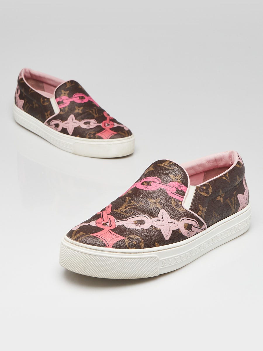 Louis Vuitton Poppy Rose Ballerine Monogram Canvas Chain Print Slip On Sneakers Size 8.5 39 Yoogi s Closet