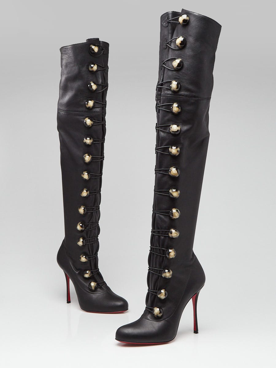 Christian Louboutin Black Leather Fabiola 100 Thigh High Boots