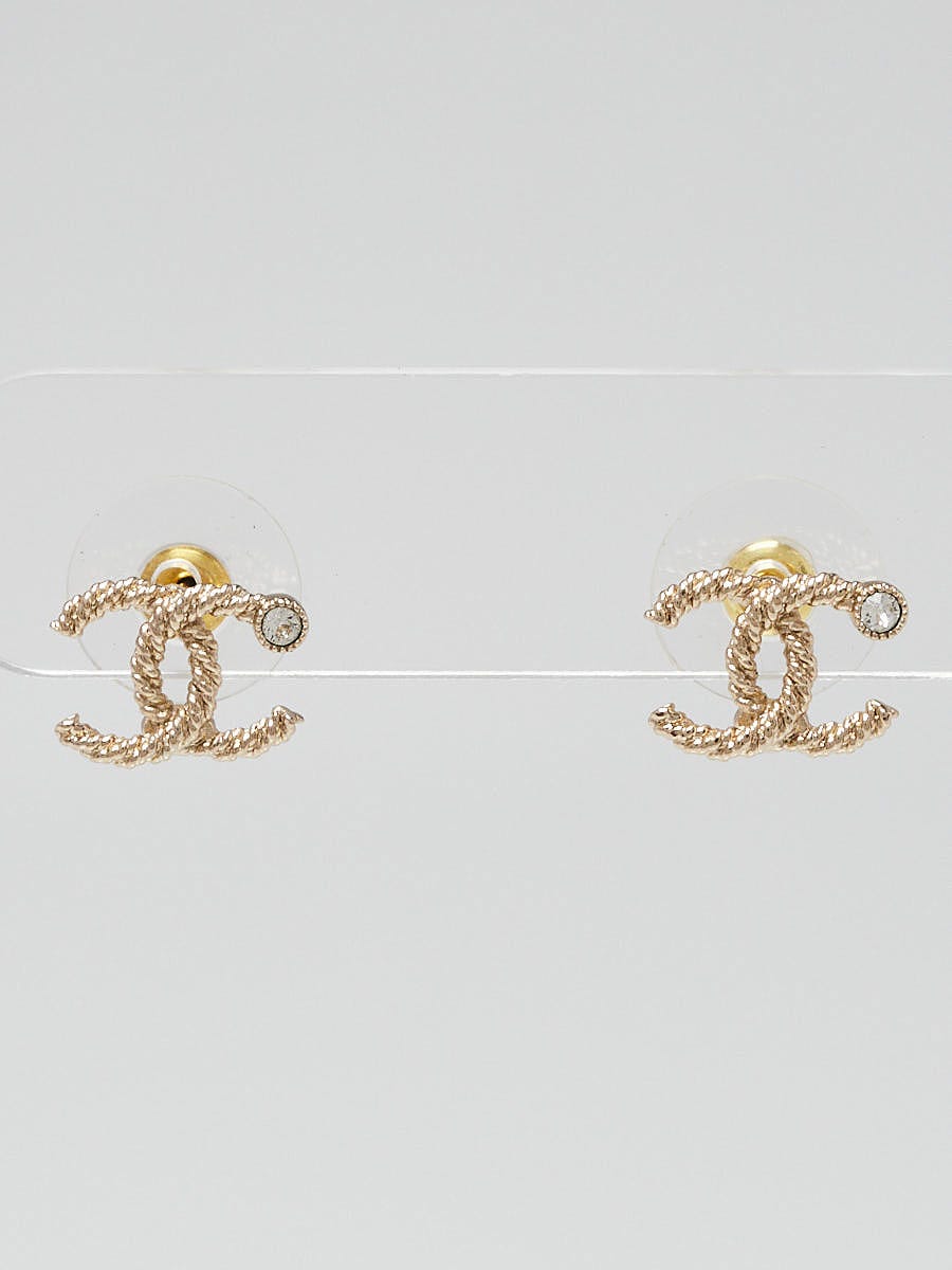 Chanel Goldtone Metal and Crystal Mini CC Earrings - Yoogi's Closet