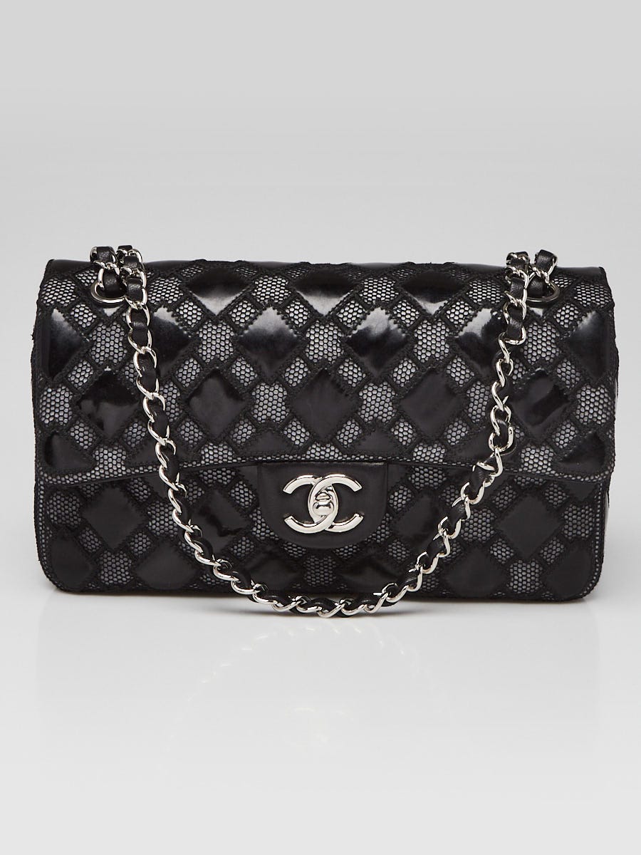 Chane Black Patent Leather and Mesh Medium Single Flap Bag Yoogi s Closet