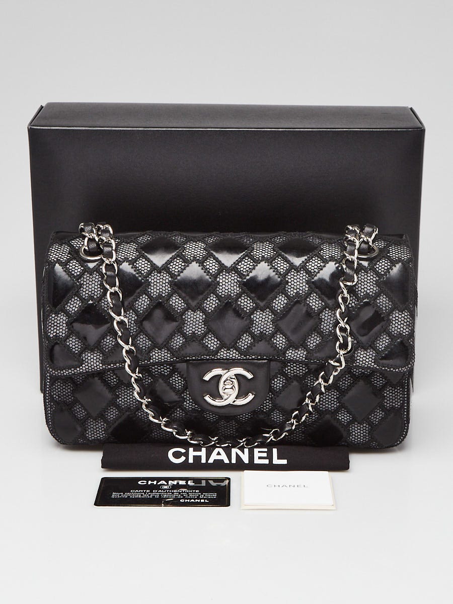 Chane Black Patent Leather and Mesh Medium Single Flap Bag