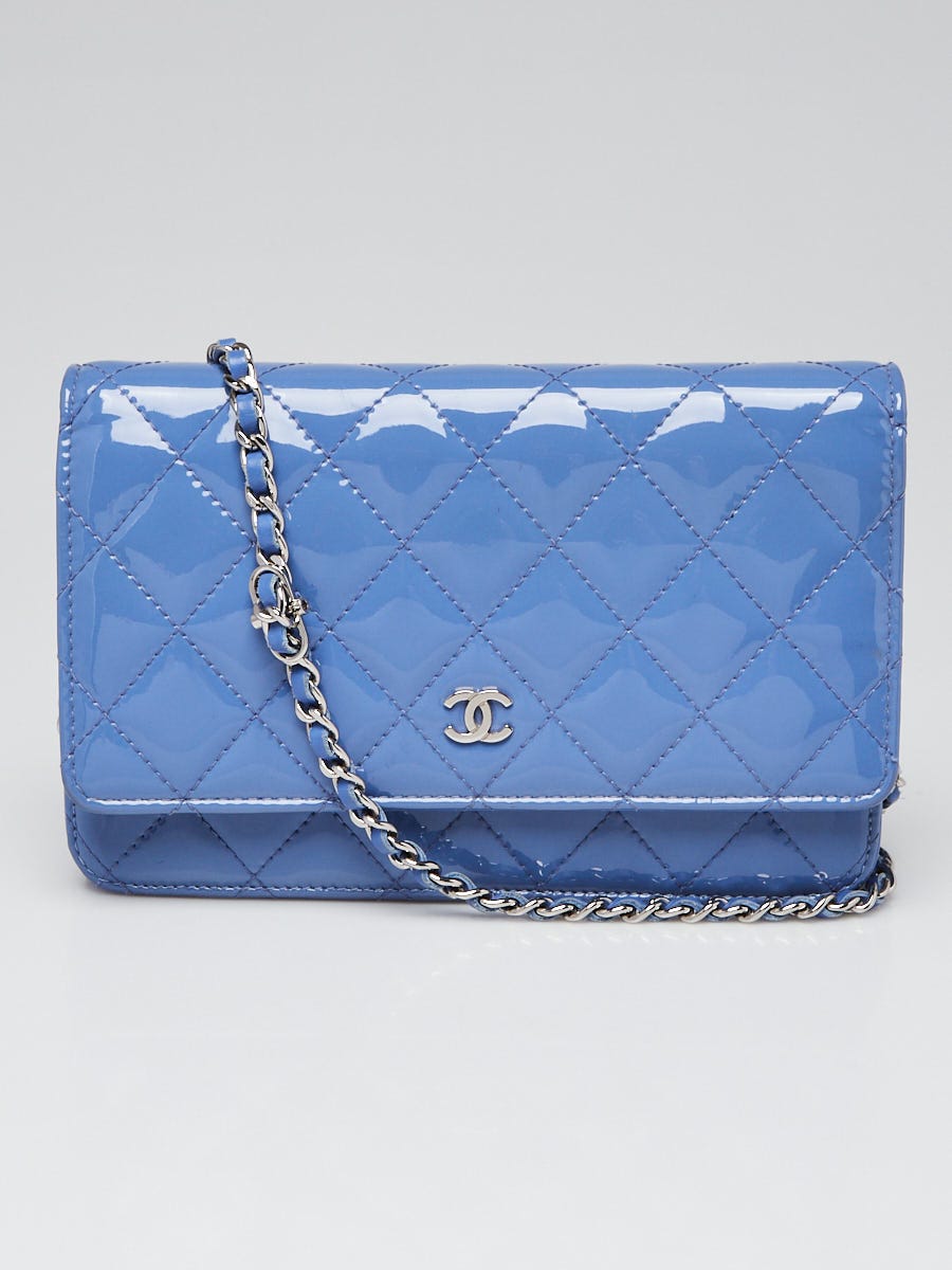 Chanel Blue Quilted Patent Leather WOC Clutch Bag - Yoogi's Closet