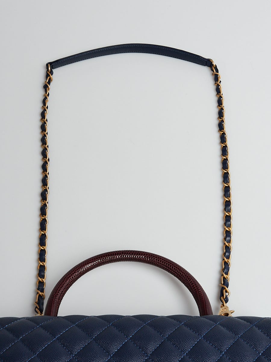 Chanel Navy/Burgundy Quilted Caviar Leather Coco Lizard Handle Bag