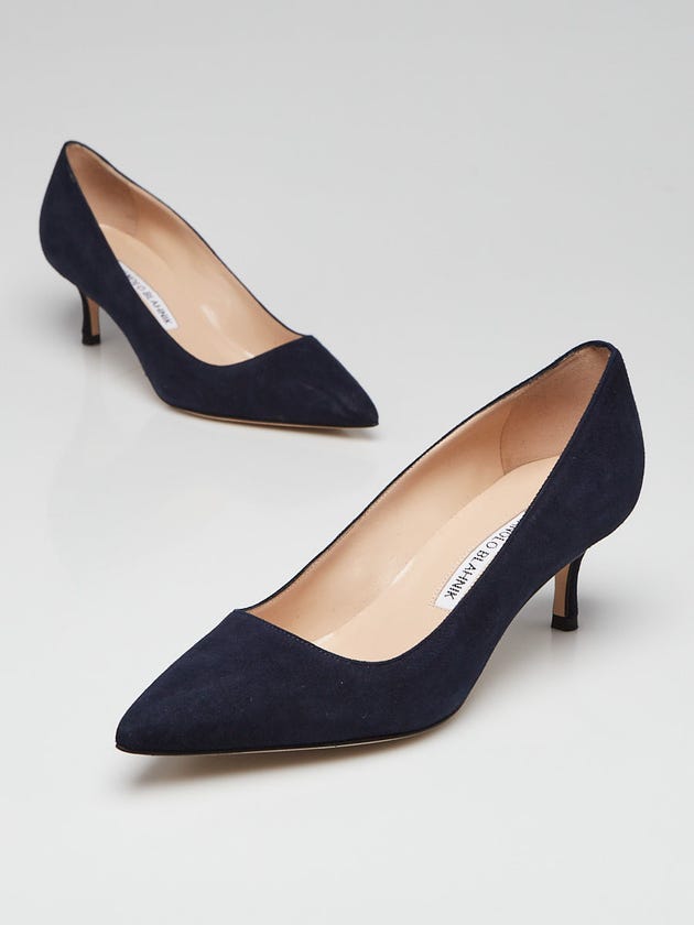 Manolo Blahnik Navy Blue Suede BB 50 Pointed Toe Pumps Size 4.5/35