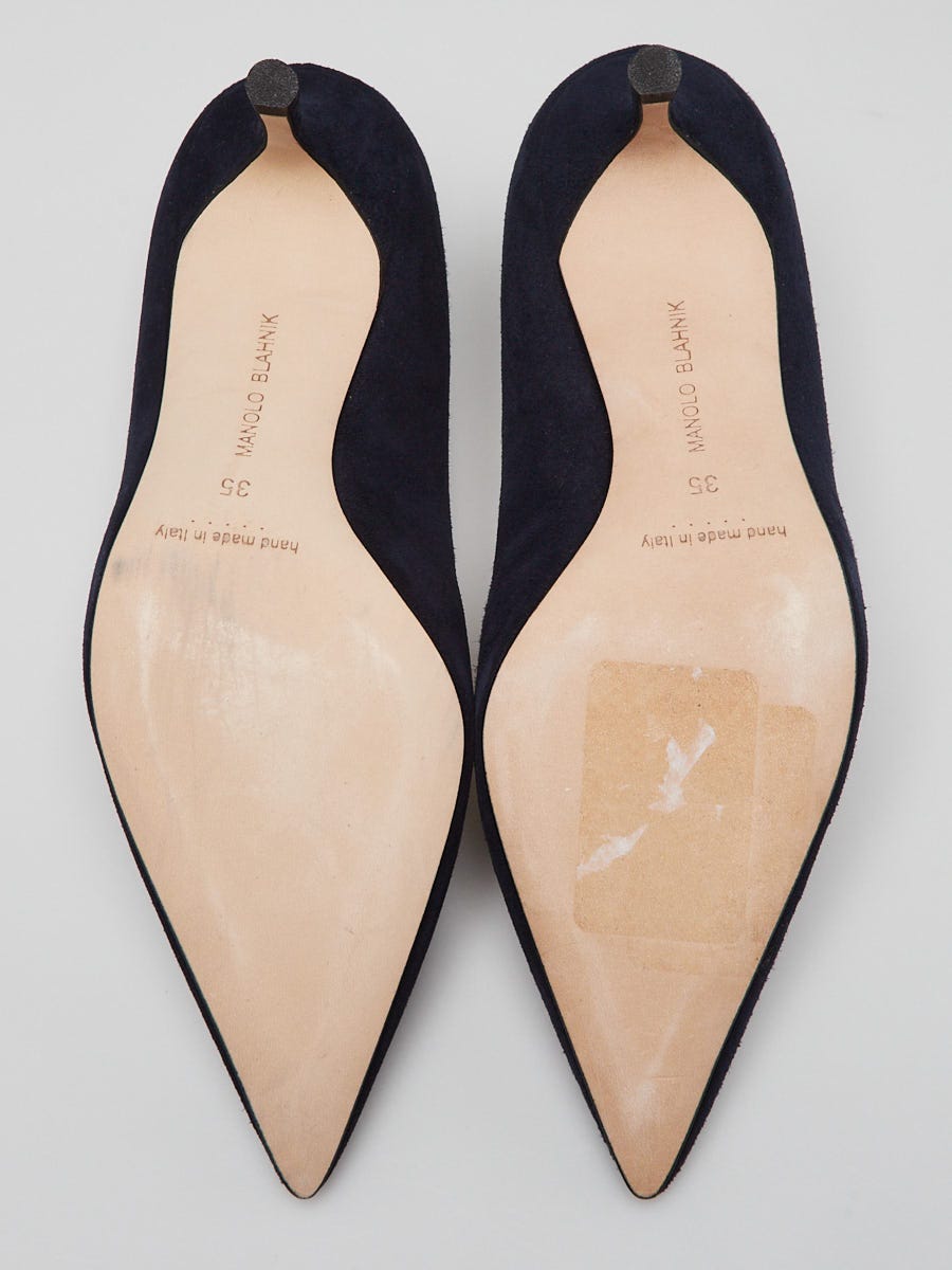 Manolo Blahnik Navy Blue Suede BB 50 Pointed Toe Pumps Size 4.5/35