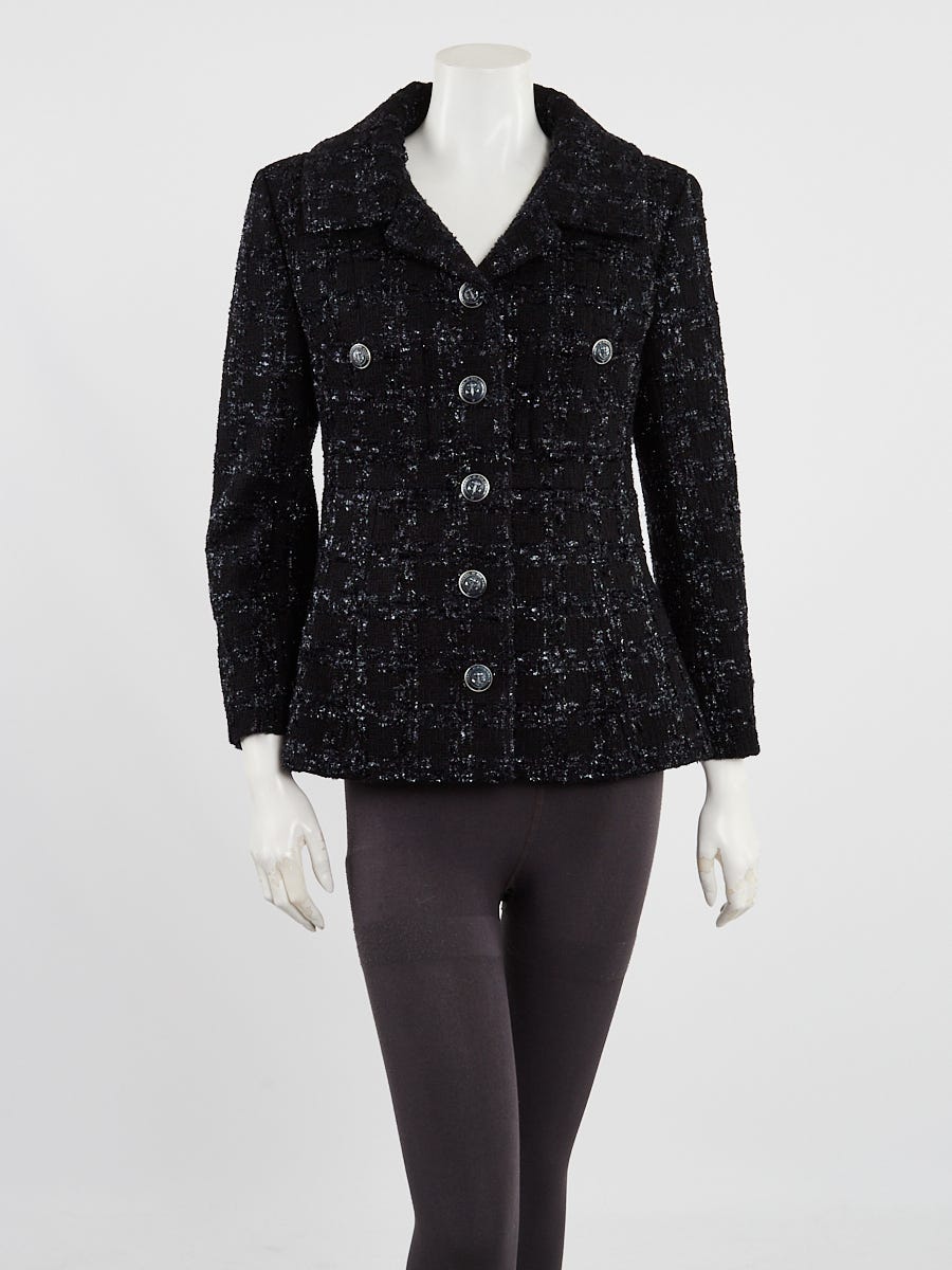 Chanel Blue/Black Tweed Jacket Size 40/8 - Yoogi's Closet