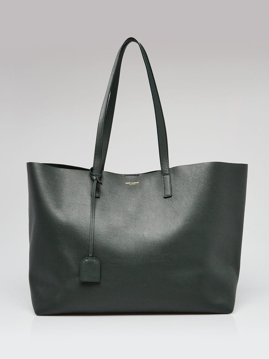 Yves Saint Laurent Dark Green Leather Large Shopping Tote Bag Yoogi's