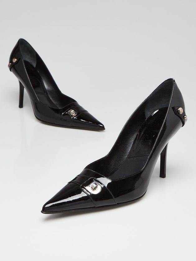 Christian Dior Black Patent Leather Pointed Toe Turn Lock Pumps Size 6/36.5