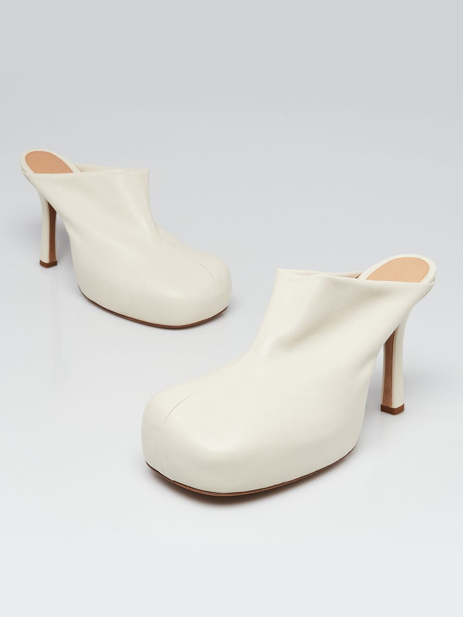 Bottega Veneta White Leather Stretch The Bold Mule Heels Size 9.5