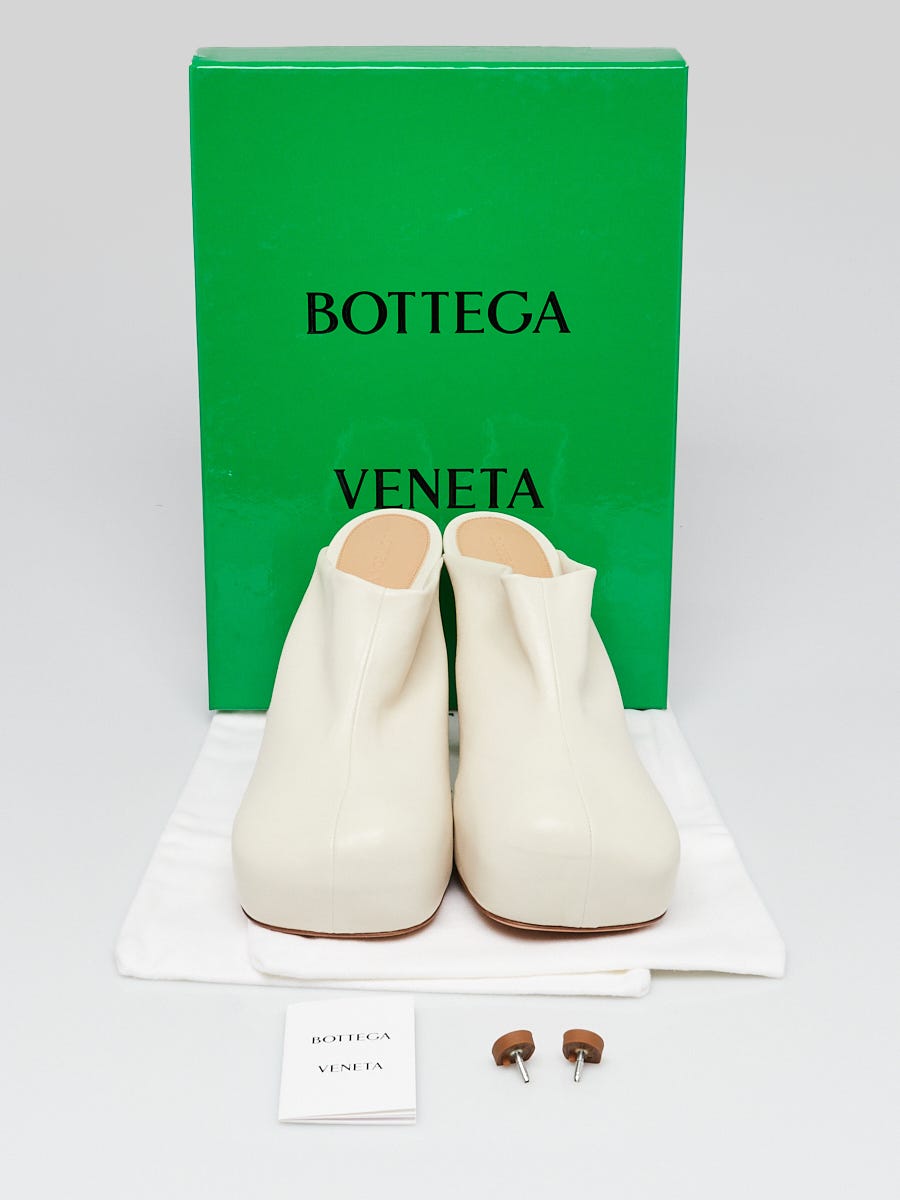 Bottega Veneta White Leather Stretch The Bold Mule Heels Size 9.5