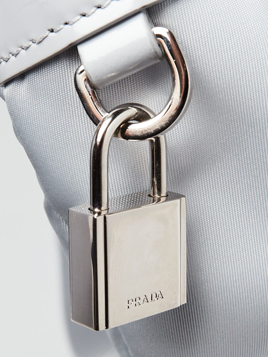 Prada Fiordaliso Tessuto Nylon Patent Leather Logo Buckle Crossbody Bag 1BD295 Yoogi s Closet