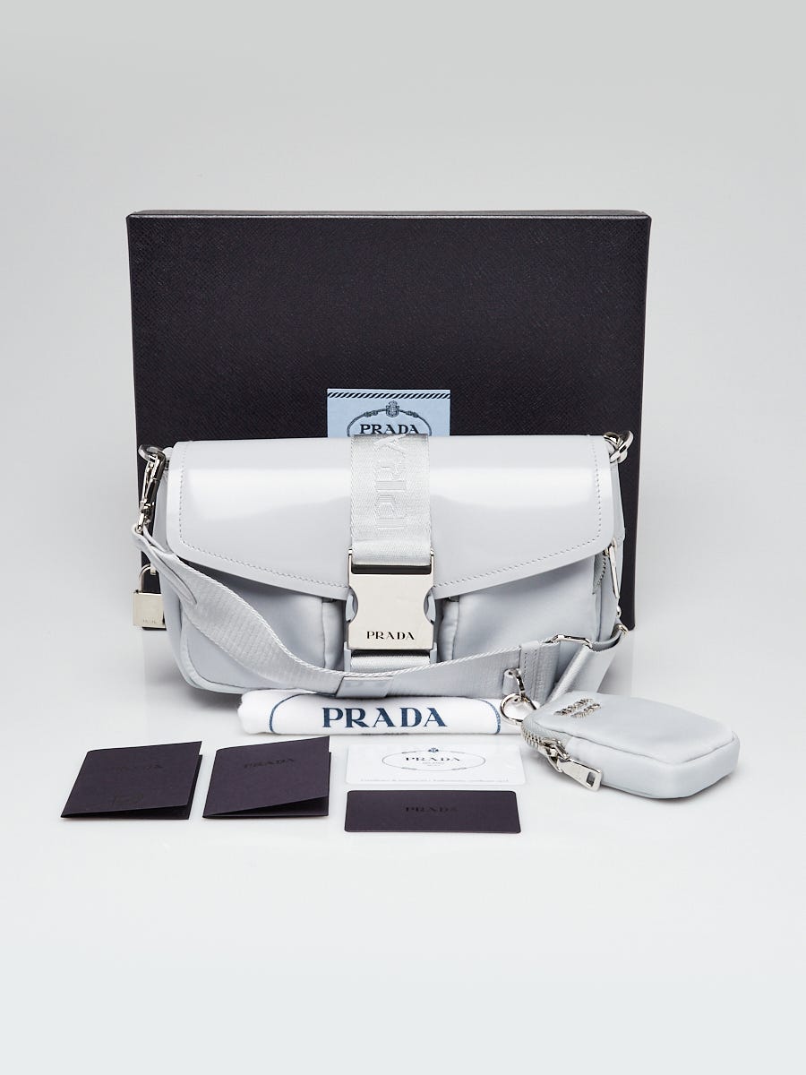 Prada Fiordaliso Tessuto Nylon/Patent Leather Logo Buckle
