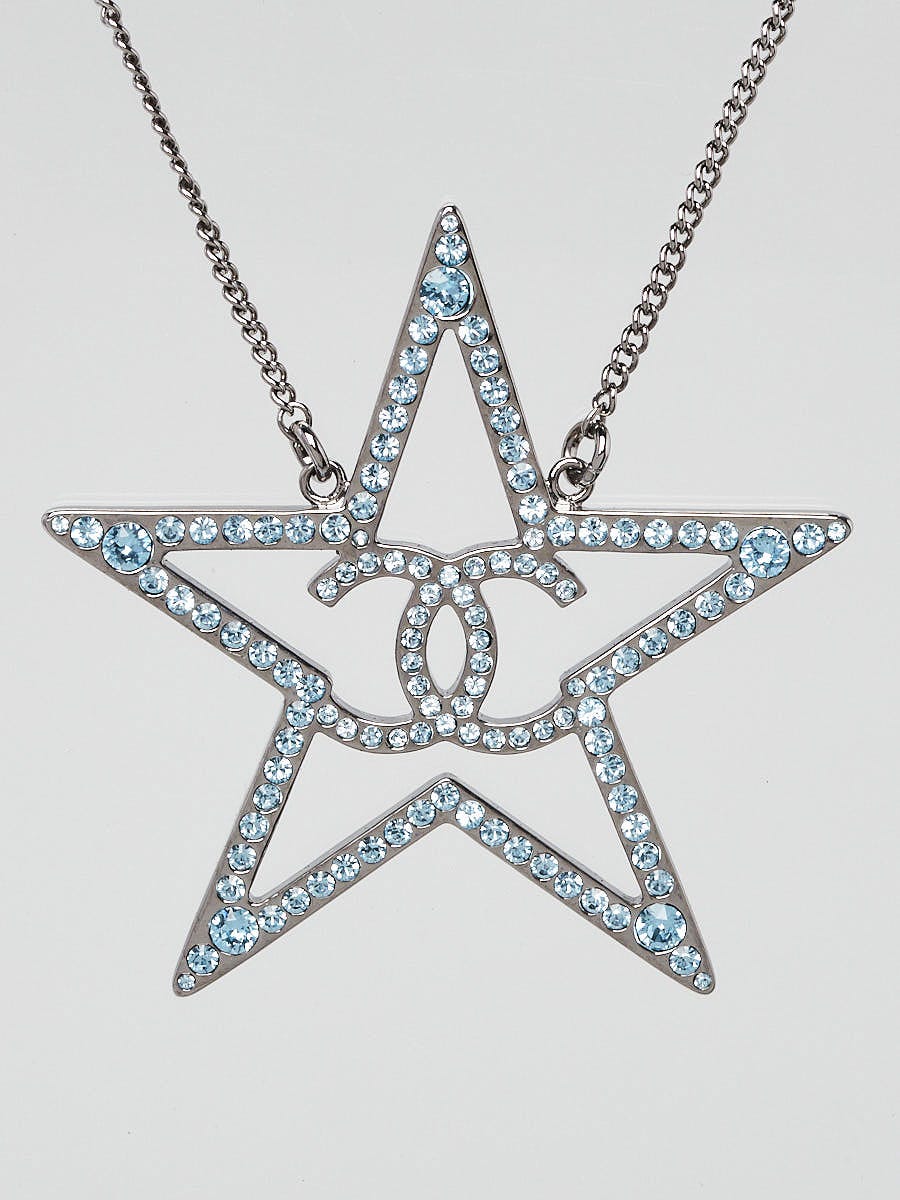 Chanel Silver Swarovski Crystal CC Logo Necklace - Yoogi's Closet