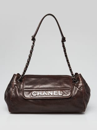 Brown Lambskin Leather LAX Accordion Flap Bag