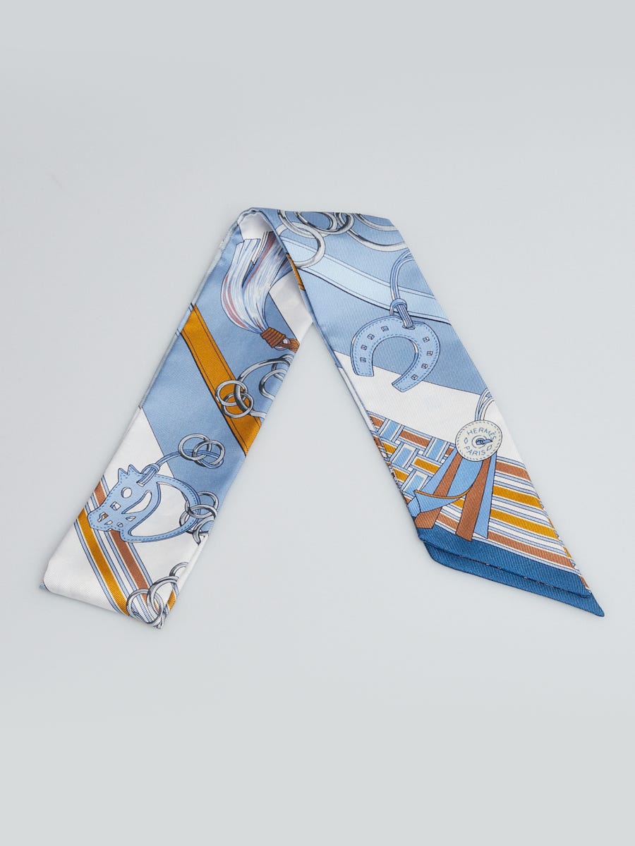 Hermes Bleu Jean/Blanc/Meil Printed Silk Brides Et Gris-Gris