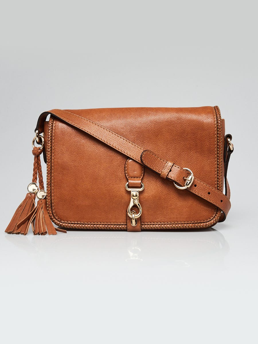 Gucci brown leather messenger bag sales