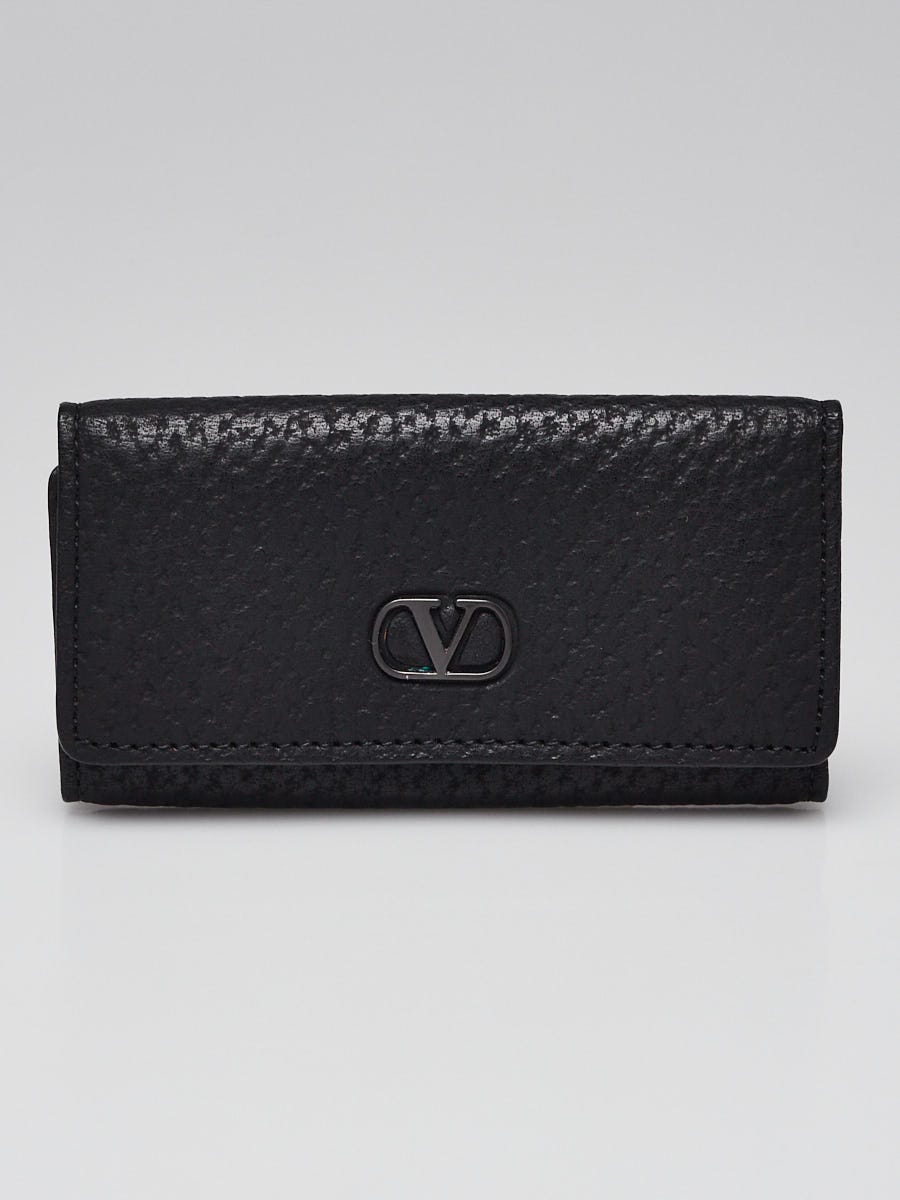 Valentino Black Pebbled Leather VLogo Four Key Holder Yoogi s Closet