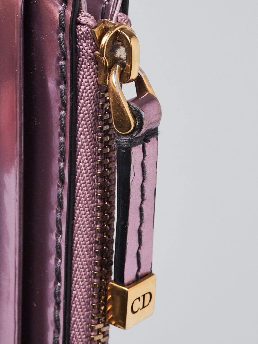 Christian Dior Purple Metallic Leather D-Fence Card Holder Wallet