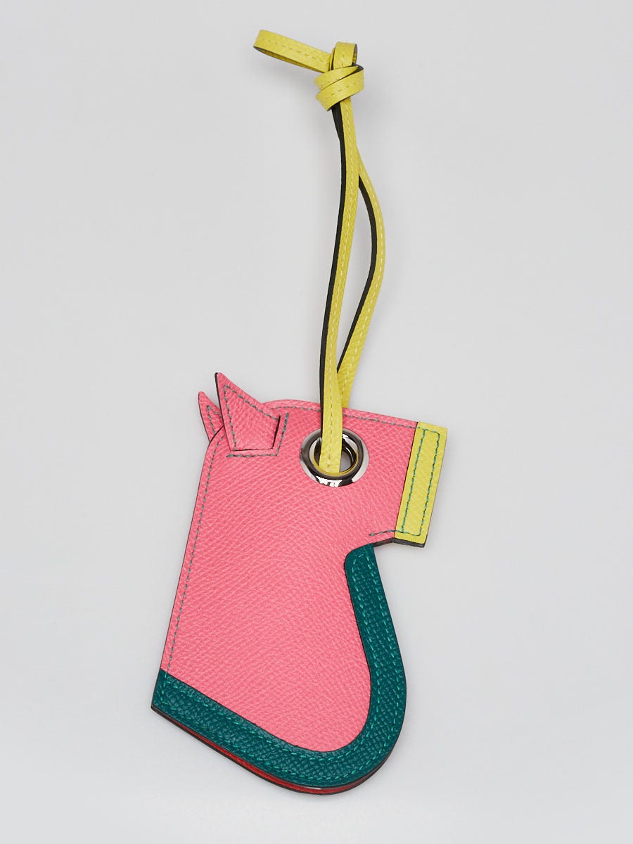 Hermes Rose Azalee/Lime/Malachite Epsom Leather Camail Bag Charm Key Holder