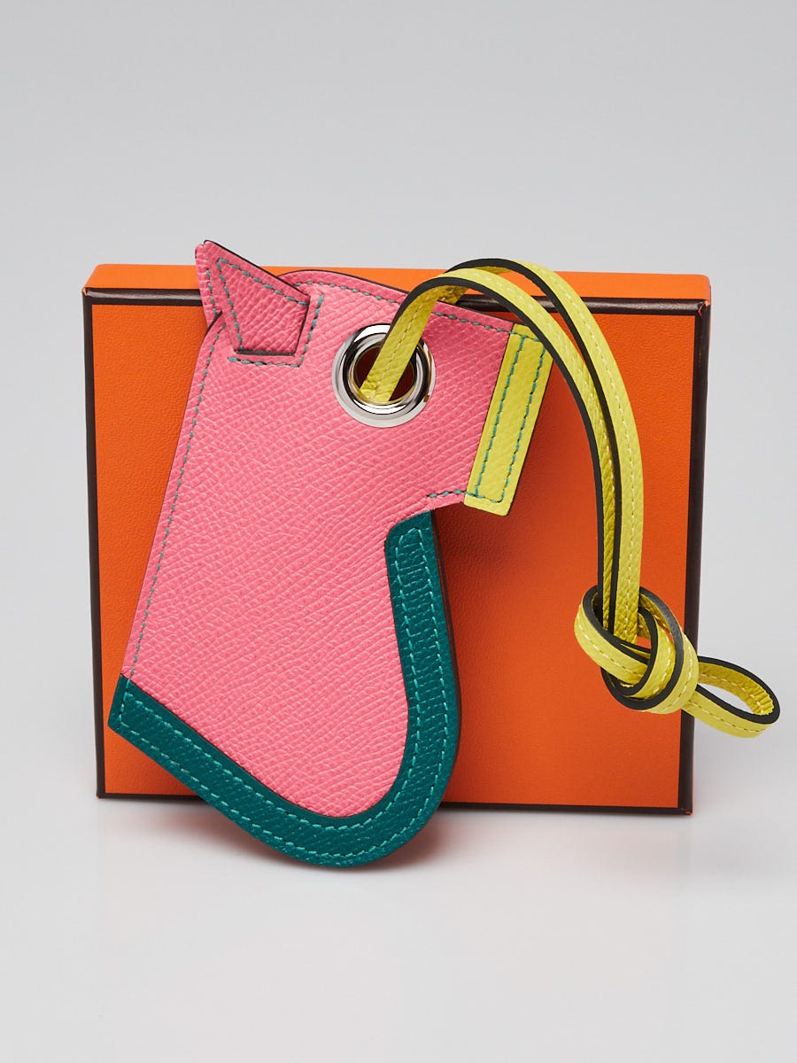 Hermes Rose Azalee/Lime/Malachite Epsom Leather Camail Bag Charm Key Holder