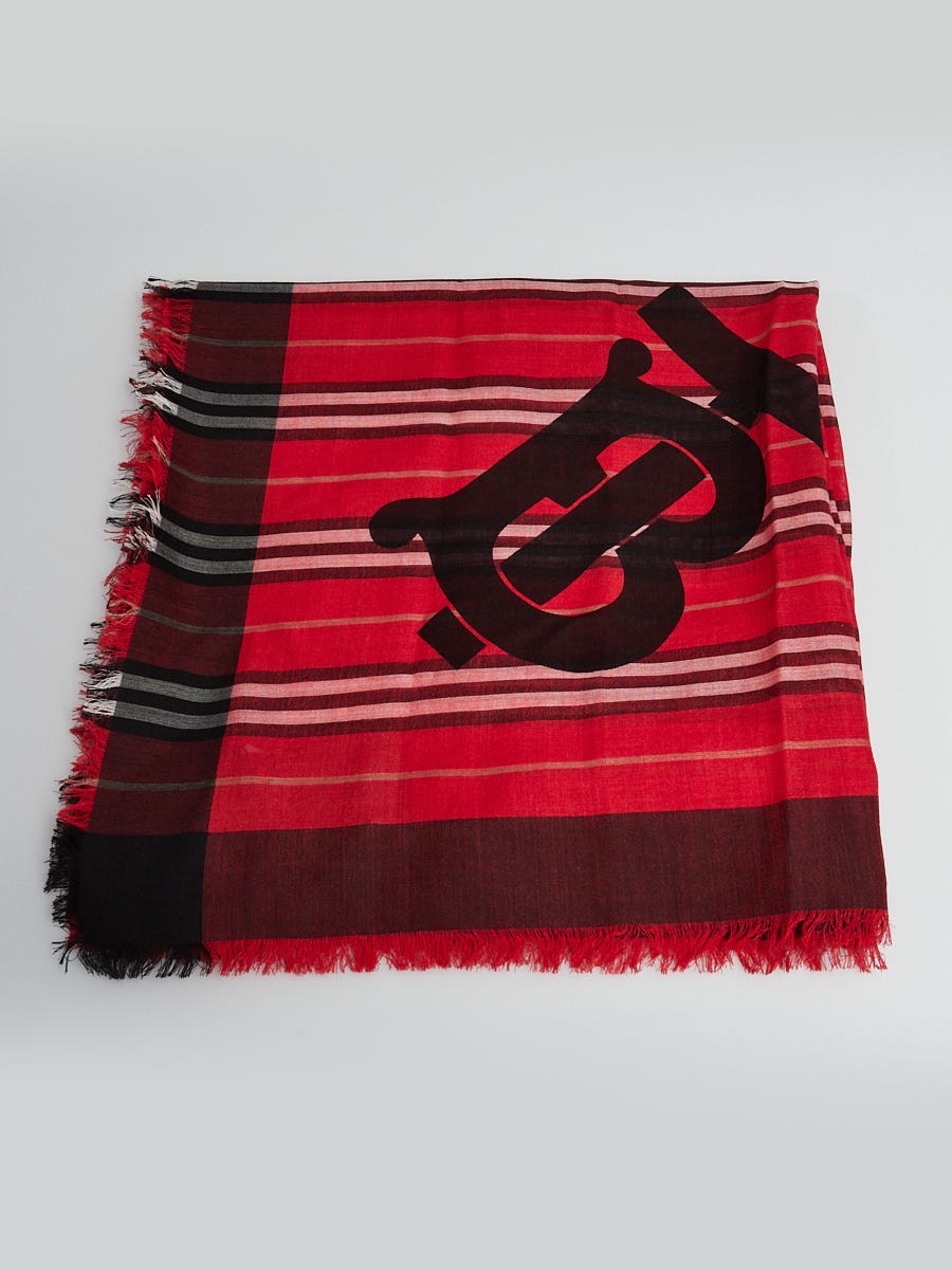 Burberry Red Black Wool Silk TB Check Gauze Scarf Yoogi s Closet