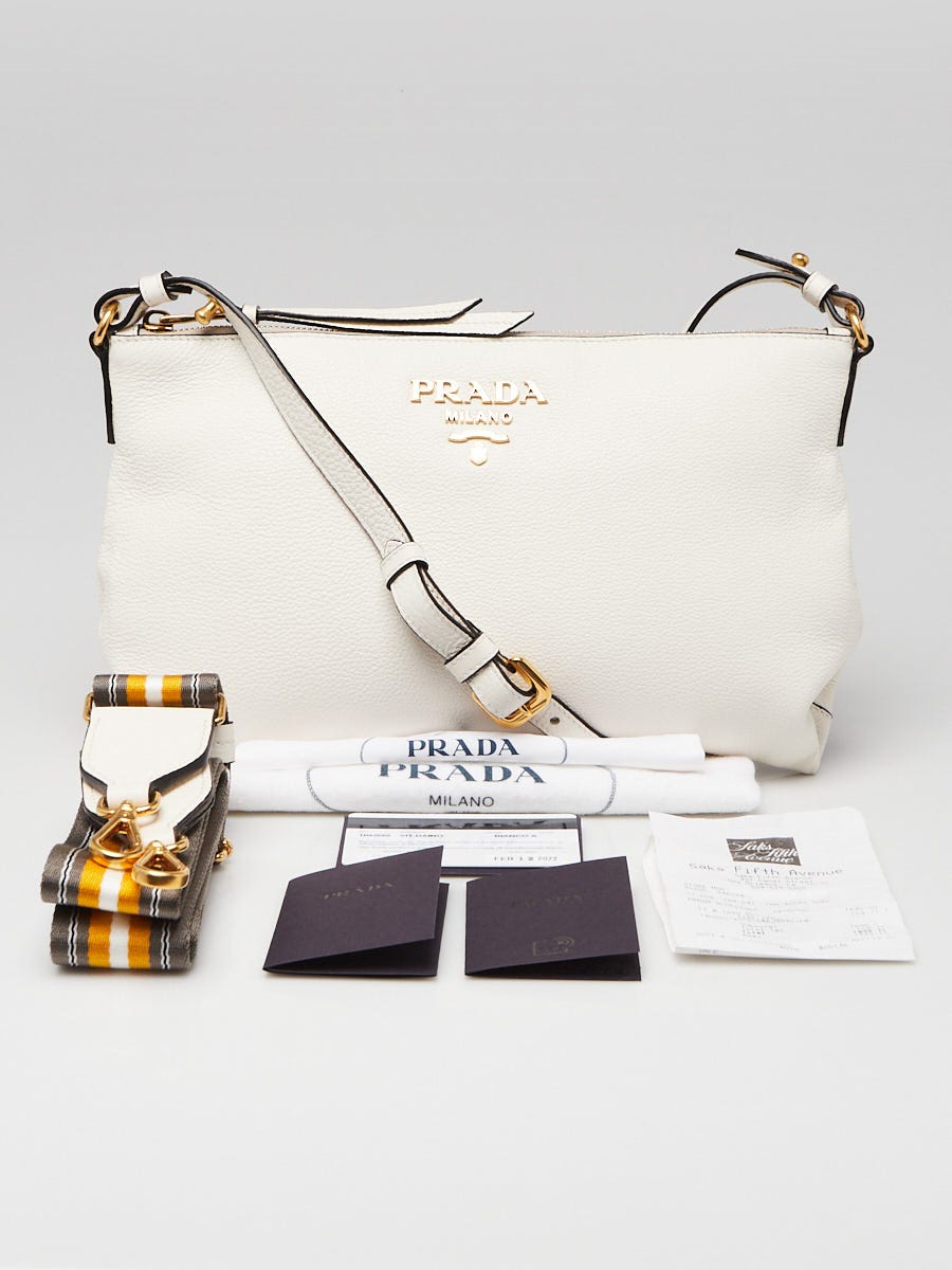 Prada Bianco Vitello Daino Leather Crossbody Bag 1BH050 | Yoogi's
