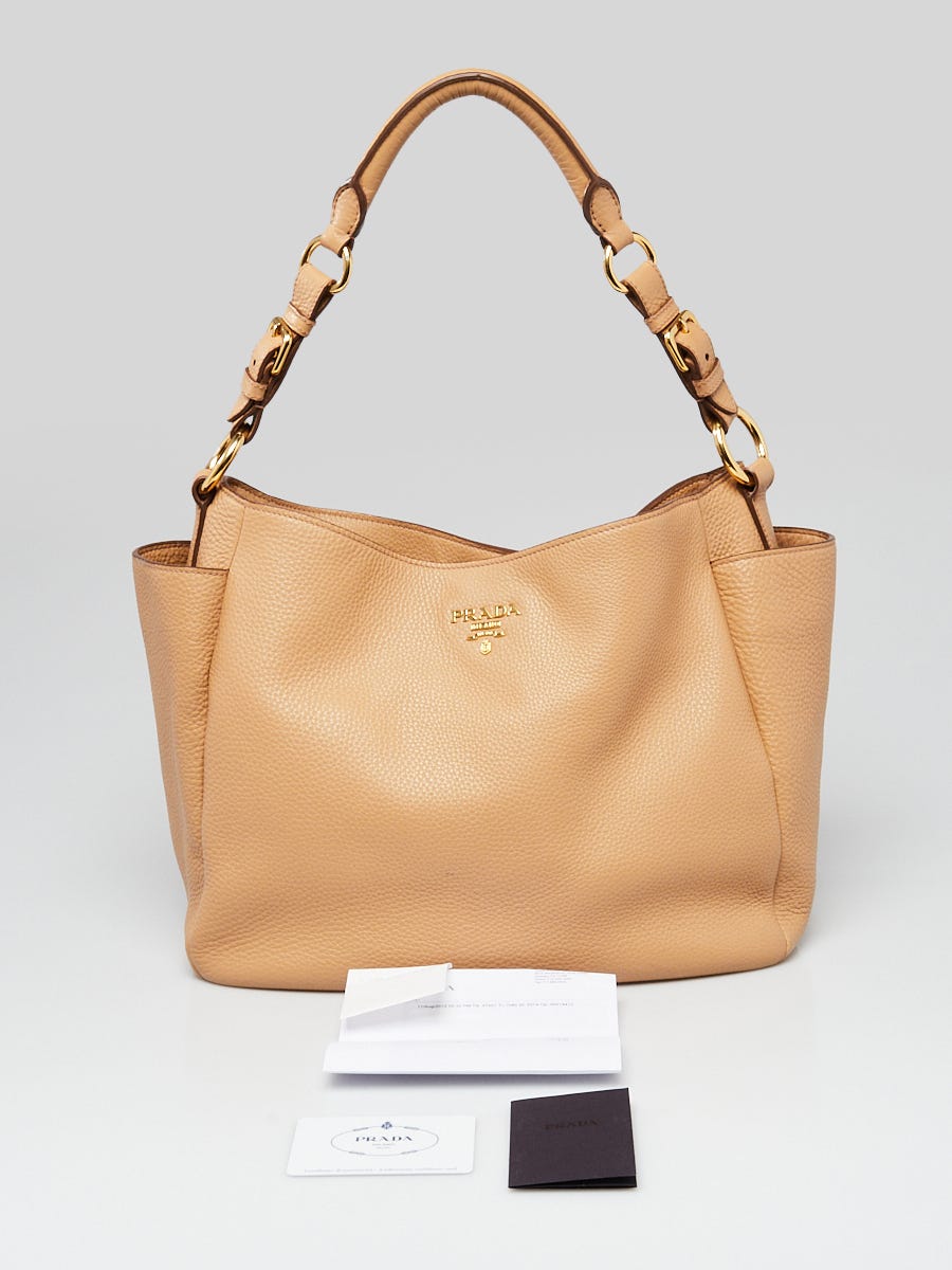 Prada Noisette Vitello Daino Pebbled Leather Hobo Bag BR4863