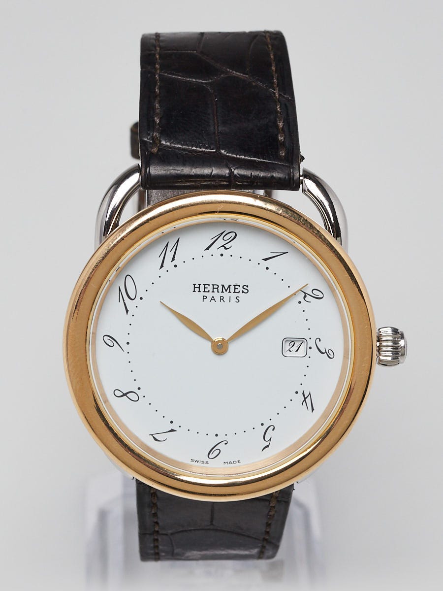  2024年おすすめのアイテム満載 Hermes Alligator Black Steel Stainless and Gold 18k 38mm 靴