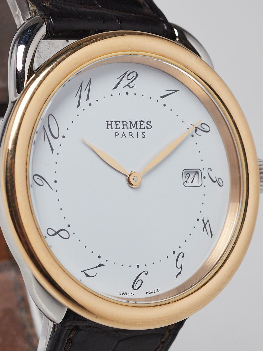Hermes 38mm 18k Gold and Stainless Steel Black Alligator
